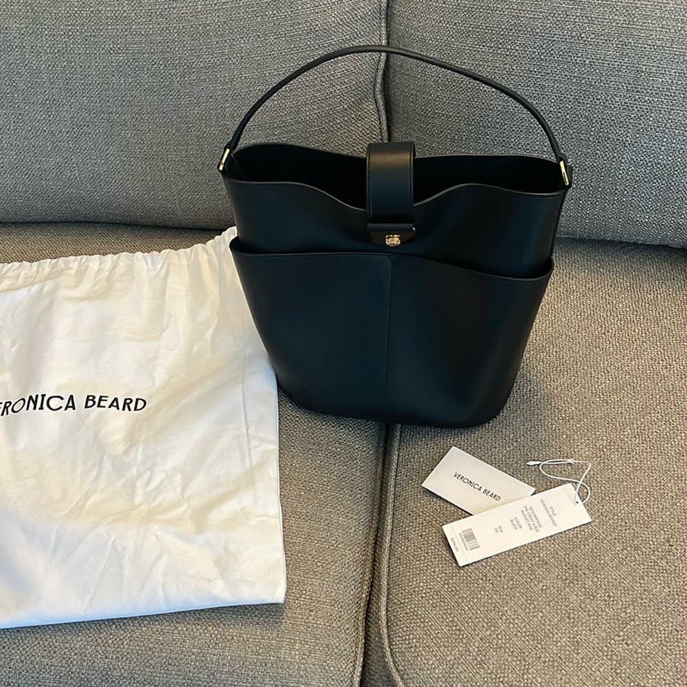 Black Veronica Beard lock bucket bag